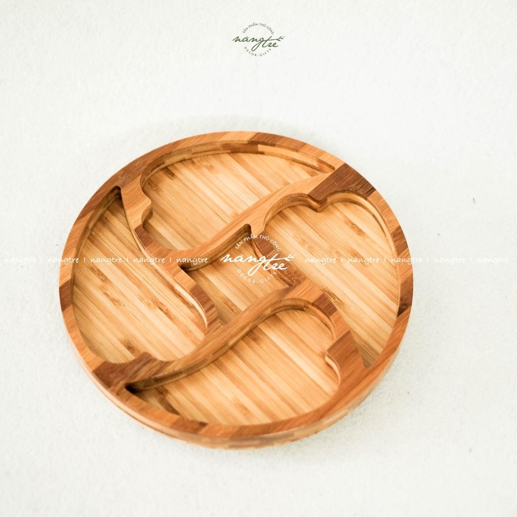 Khay gỗ tre tròn nhiểu ngăn - Trang trí - Đựng thức ăn (bamboo wooden tray)