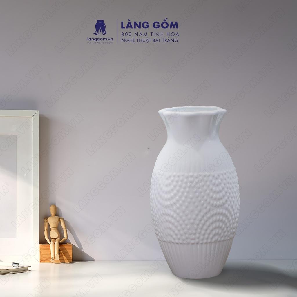 Bình hoa, lọ hoa Gốm sứ Bát Tràng cao cấp Men trắng vò ong dùng làm quà tặng, trang trí - Làng Gốm Bát Tràng