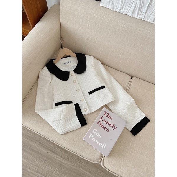Áo khoác dạ dáng croptop Ulzzang, Áo vest dạ tweed nữ 2 lớp dày dặn phong cách tiểu thư Hàn Quốc