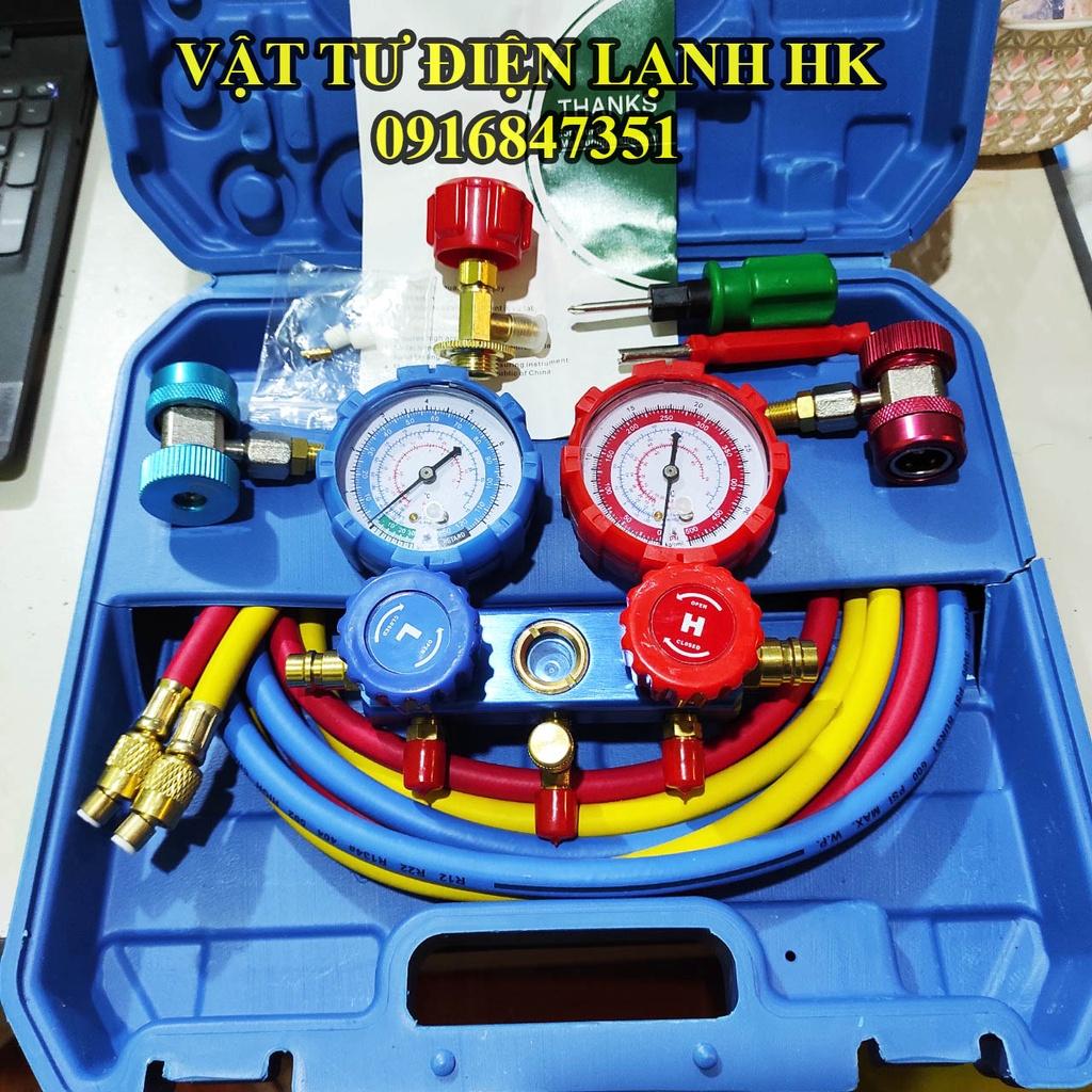Bộ đồng hồ nạp gas oto R134 kèm dây và van nối nhanh ga ô tô R134a