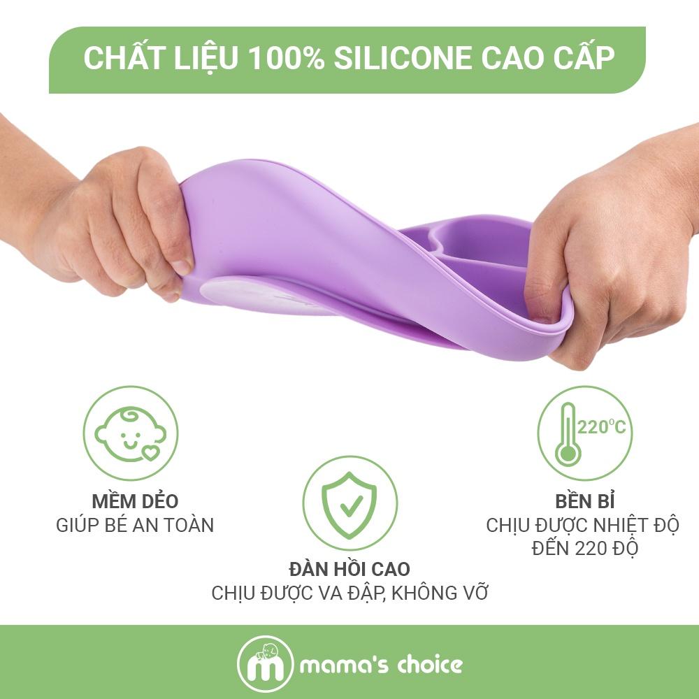 Khay Ăn Dặm Silicone Mama's Choice 2023, Giúp Bé Ăn Dặm Dễ Dàng Với Thiết Kế Đặc Biệt Đế Hít Chống Trượt Đổ và Nắp Đậy