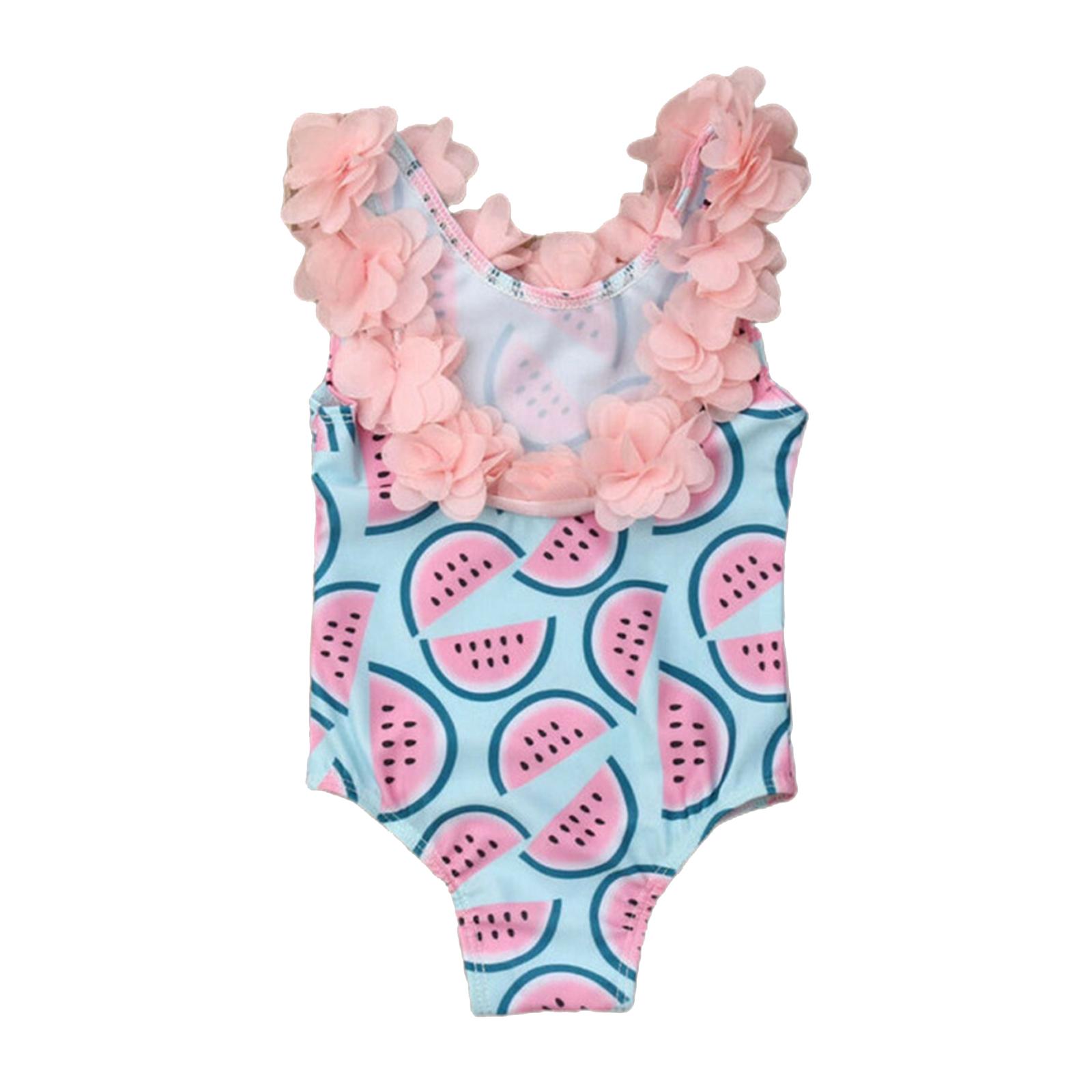One-Piece Baby Girl Swimsuit Watermelon 6-24 Months 2-4 Years Infant Toddler Swimwear Bikini Bathing Suit with Floral Decorative V Neck