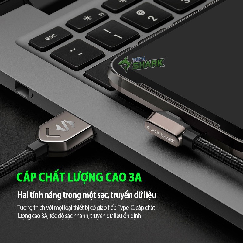 Cáp sạc nhanh truyền dữ liệu vuông góc USB-to-Lightning Black Shark Mfi chuẩn apple - HÀNG CHÍNH HÃNG