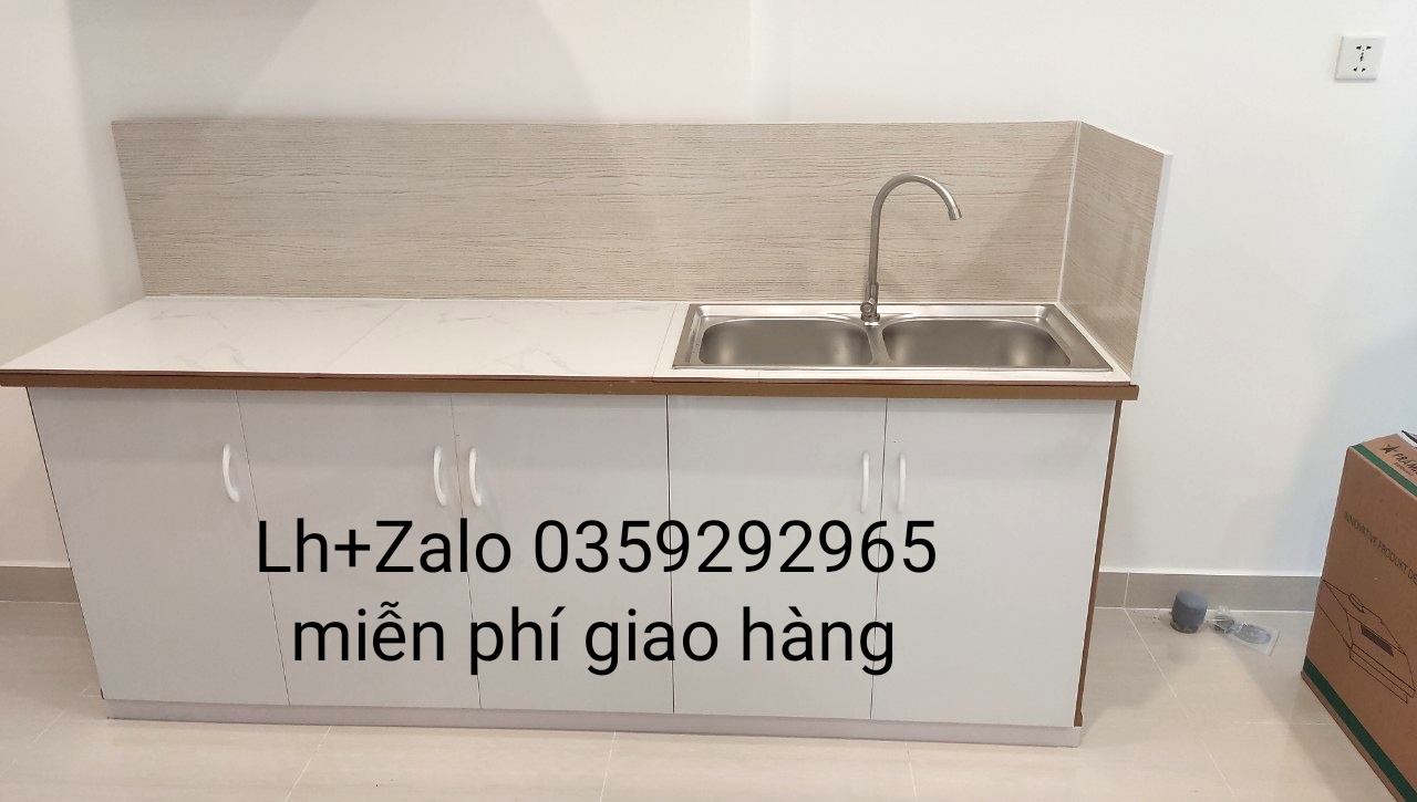 Tủ bếp mini nhựa đài Loan ốp mặt gạch sẵn bồn đôi
