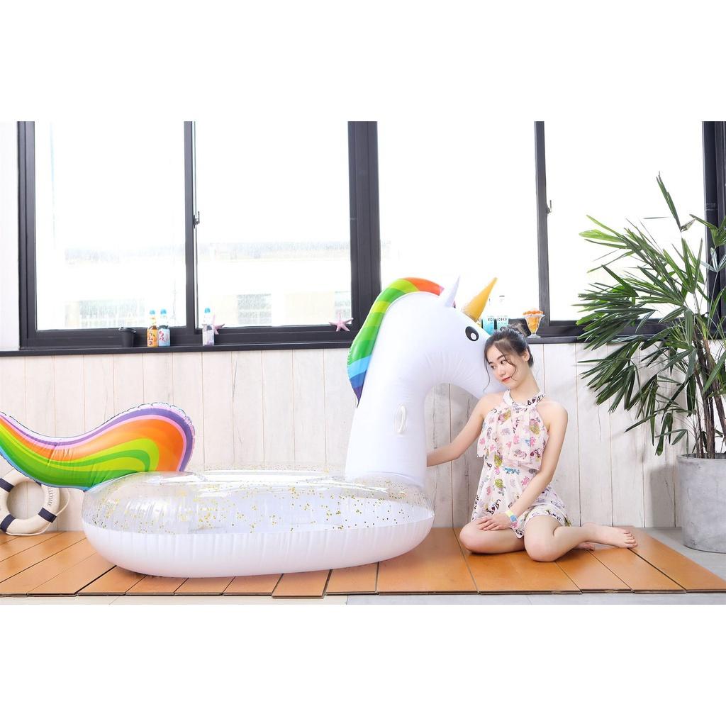 Sequined Con Kỳ Lân Khổng Lồ Bể Bơi Nổi Vòng Bơi Nệm Hơi Bể Bơi Vòng Tròn Bể Bơi Nổi Trên Mặt Nước Đồ Chơi