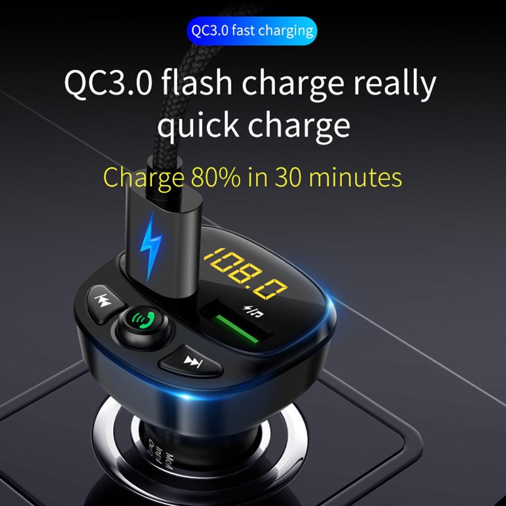 Tẩu sạc hai cổng USB Bluetooth 5.0 QC 3.0 TF cho xe hơi