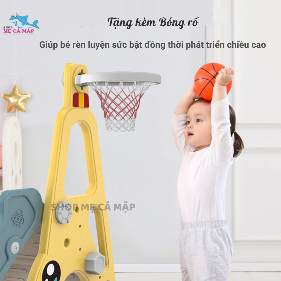 Cầu trượt xích đu Pakey ÔTÔ Cầu trượt cho bé TẰNG KÈM BÓNG RỔ Chịu tải 50kg Hàng Dày Dặn