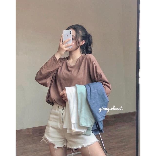 Áo thun dài tay cotton cổ tròn mùa thu Hàn Quốc nhiều màu Sollle