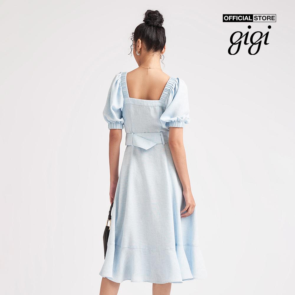 GIGI - Đầm midi ngắn tay cổ vuông phối thắt lưng thanh lịch G2102D222120