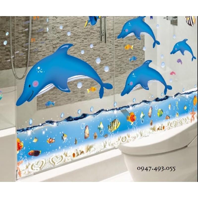 Bộ Combo decal dán tường - Cá heo Dạ quang phối chân Đại dương