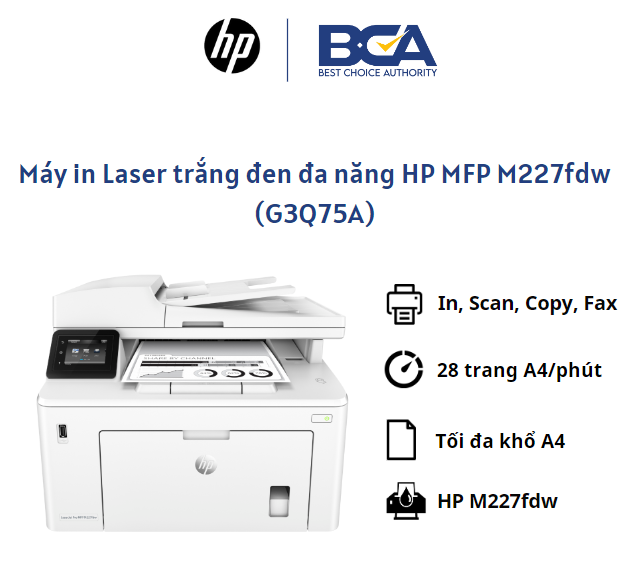 Máy in Laser trắng đen đa năng HP LaserJet Pro MFP M227fdw (G3Q75A) - Hàng Chính Hãng