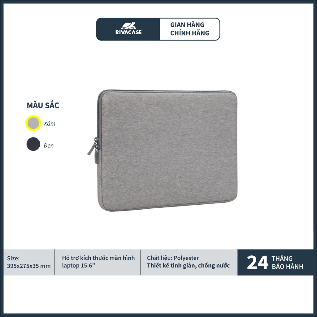 Túi Chống Sốc Máy Tính Xách Tay Rivacase 7705 15.6 Inch - Hàng Chính Hãng - Xám