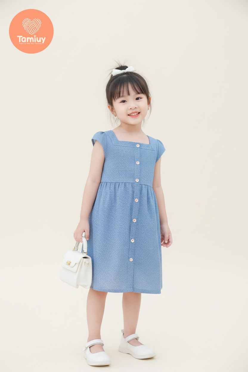 Đầm Bé Gái Tamiuy Hoa Nhí Cổ Vuông Cho Bé Gái 8-30  kg