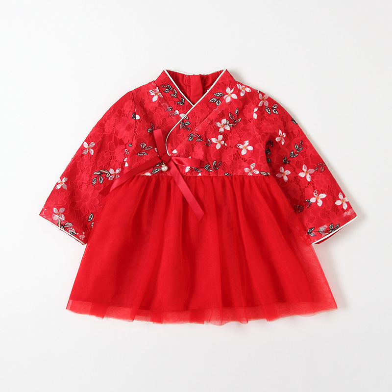 Váy Tết Hanbok đỏ cách điệu cho bé gái, chất đẹp, dáng xinh | MV08