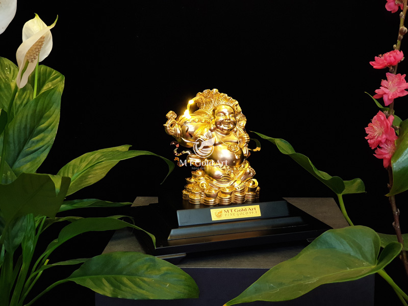 Tượng di lặc phong thủy dát vàng MT Gold Art- Hàng chính hãng, trang trí nhà cửa, phòng làm việc, quà tặng sếp, đối tác, khách hàng, tân gia, khai trương
