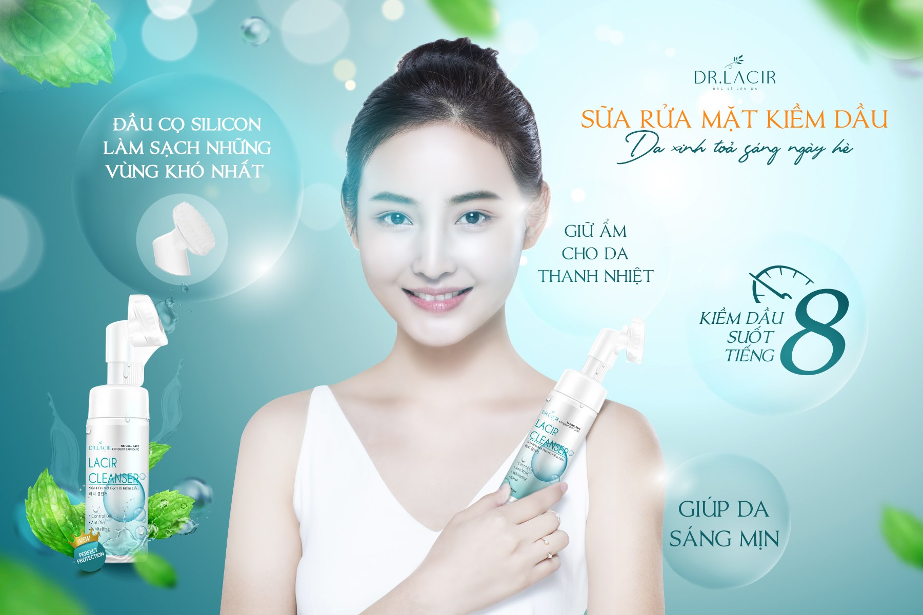  Sữa Rửa Mặt Lacir Cleanser - Sữa Rửa Mặt Bạc Hà Kiềm Dầu: giảm bóng dầu, làm sạch sâu (Chính Hãng Dr.Lacir)