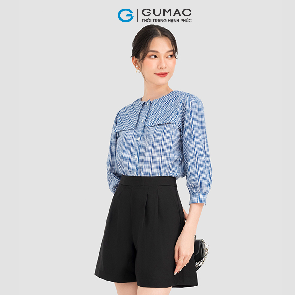Áo kiểu caro GUMAC LA0836 cổ thủy thủ tay lỡ phồng nhẹ