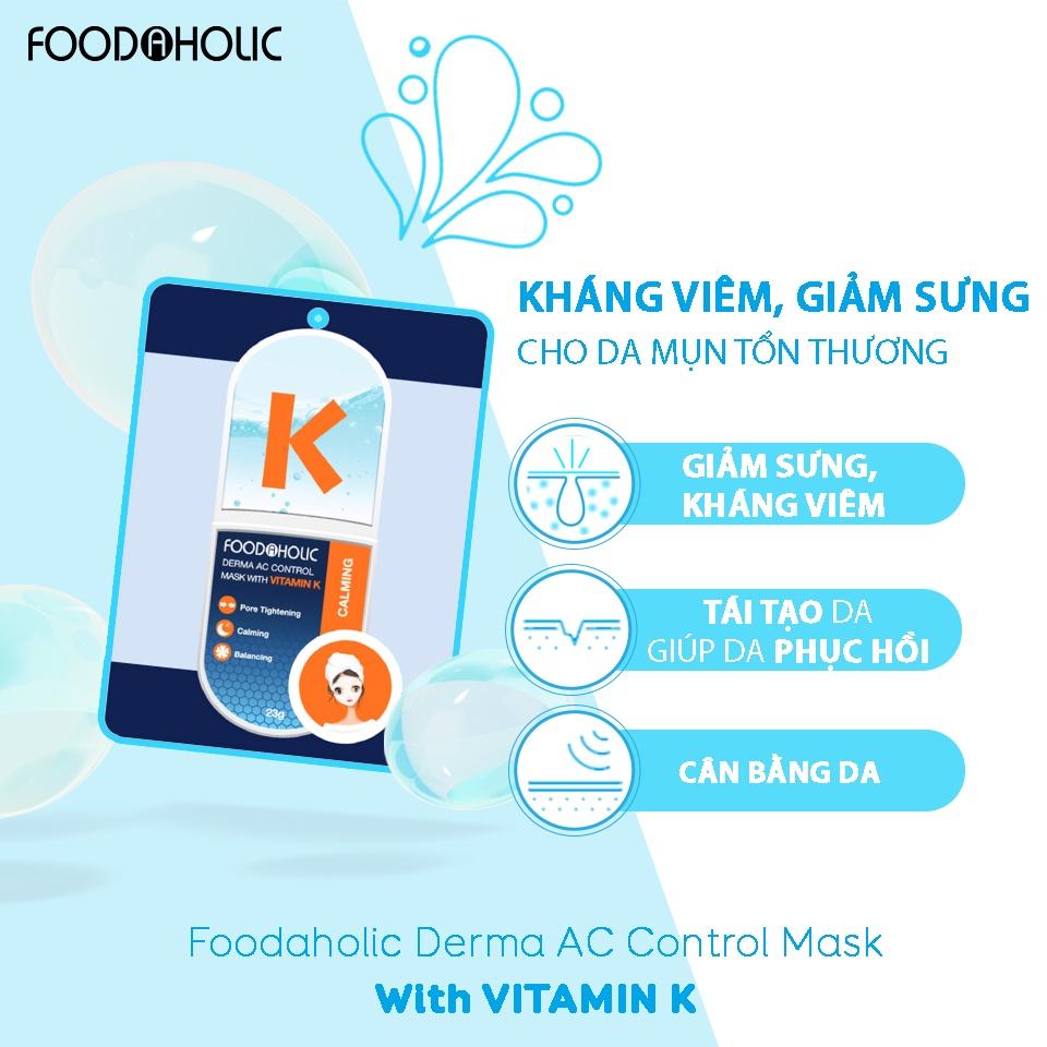 Combo 10 Mặt nạ tinh chất Vitamin K tái tạo da Foodaholic Derma AC Control Mask With Vitamin K 23g