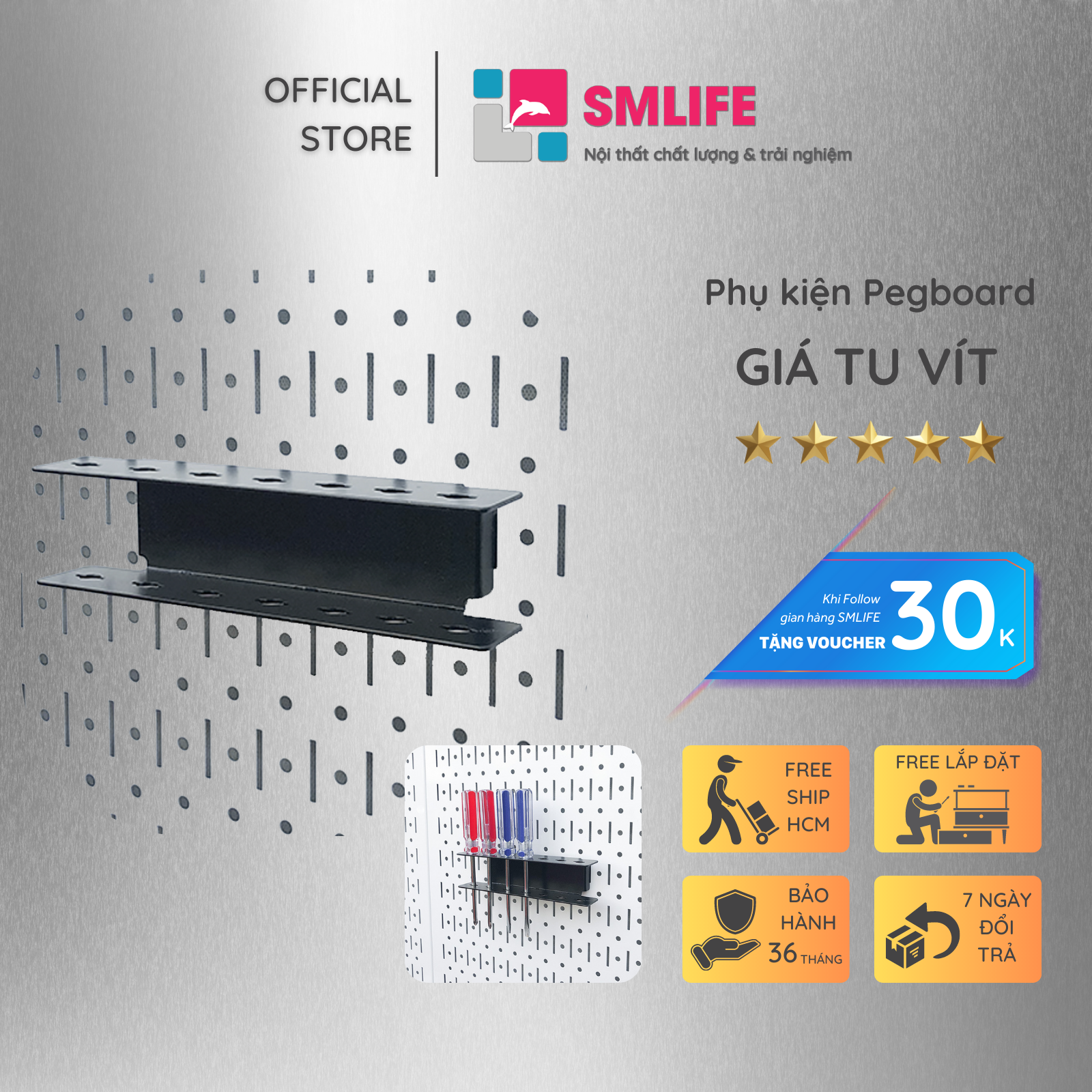 Giá tu vít Pegboard - Giá treo bằng thép sơn tĩnh điện - Phụ kiện móc treo dụng cụ Pegboard