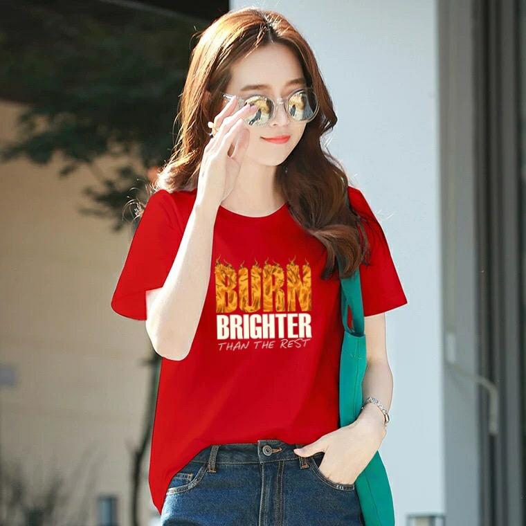 Áo thun nữ cổ tròn form rộng MXM in chữ Burn Brighter thun cotton 4 chiều từ 45-60kg ( ANU092 )