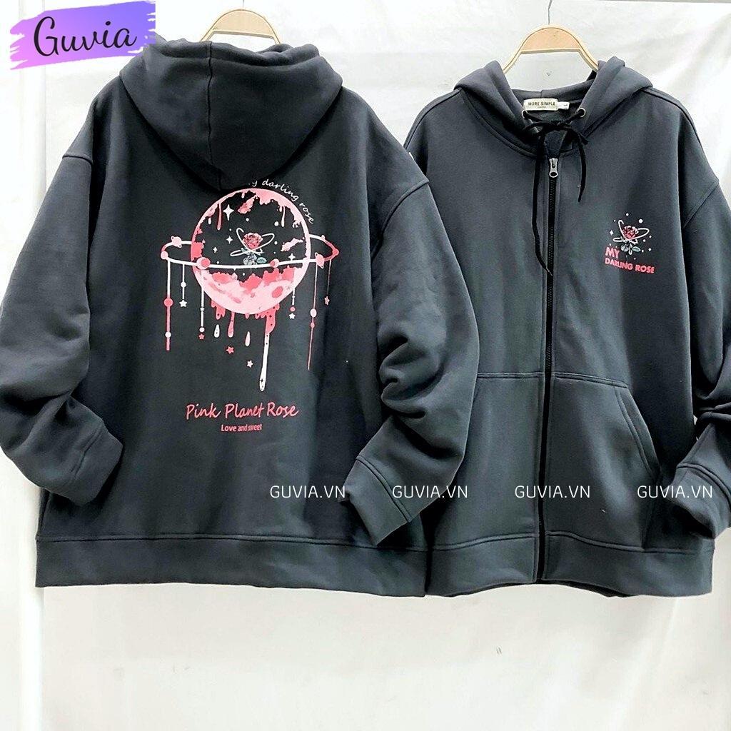 Áo Khoác Hoodie Nỉ FE PINK PLANTE ROSE Dây Kéo Form Rộng, Áo Nỉ Bông Unisex