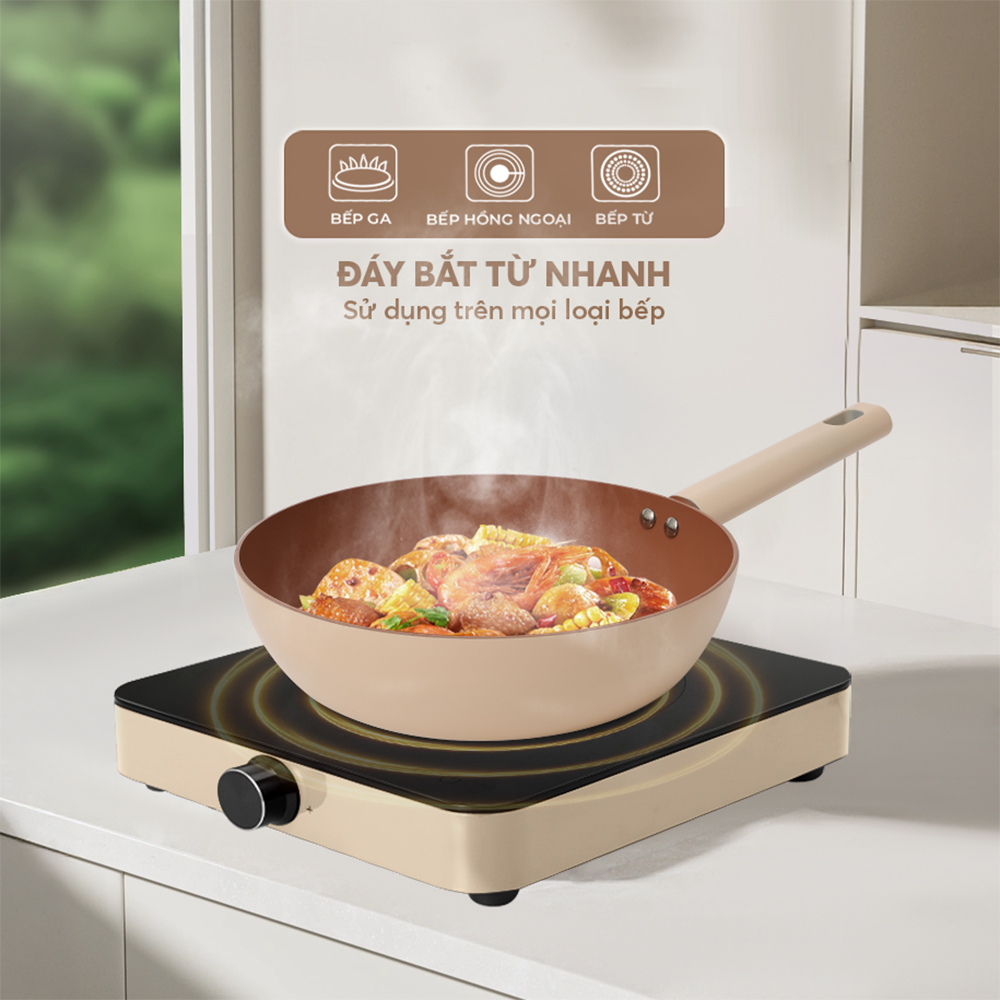 Chảo Chống Dính Ceramic Elmich Mocha EL5982MC Size 20,24,26,28cm, Hàng Chính Hãng - JoyMall