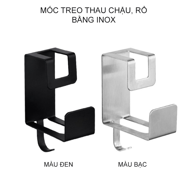 Móc treo chậu thau, rổ giá bằng inox, treo đồ gia dụng đa năng nhà bếp, nhà tắm, gắn tường bằng keo