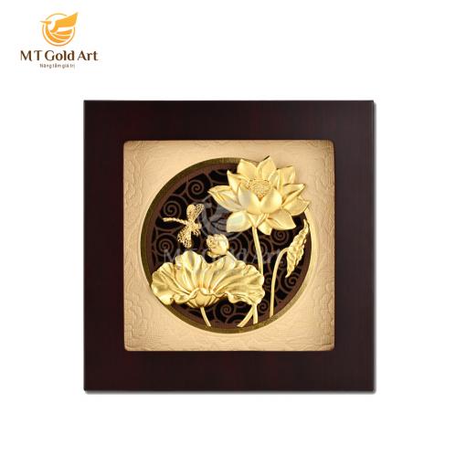 Tranh hoa sen chuồn chuồn dát vàng 24k MT Gold Art- Hàng chính hãng, tranh trang trí nhà cửa, quà tặng dành cho sếp, đối tác, khách hàng, sự kiện.