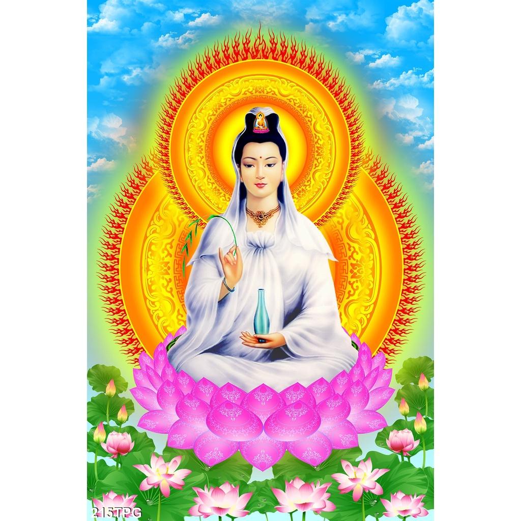 TRANH DÁN TƯỜNG 3D QUAN ÂM TOẠ SEN - TRANH PHẬT GIÁO