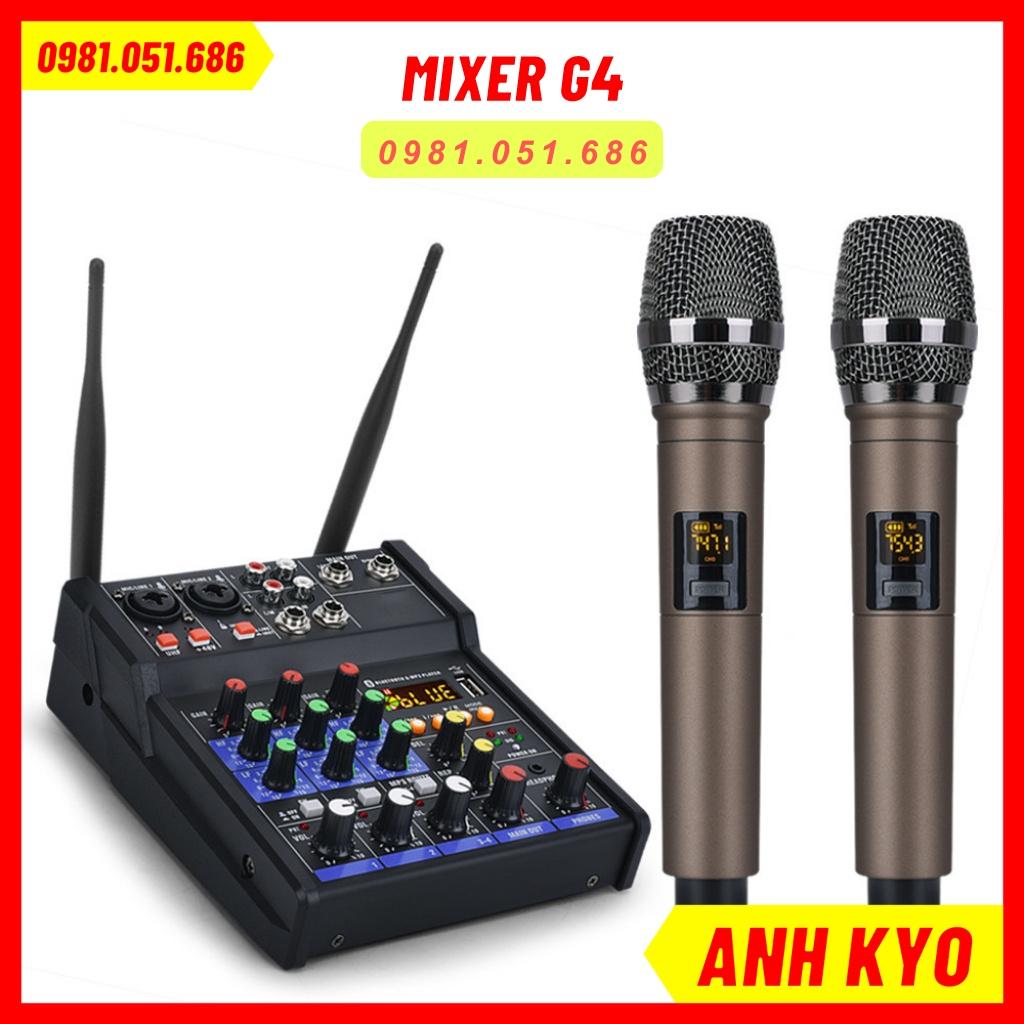 Mixer G4 có tặng kèm 2 tay mic không dây cao cấp, có thể kết nối ra loa kéo, âm ly sử dụng dễ dàng bảo hành 12 tháng