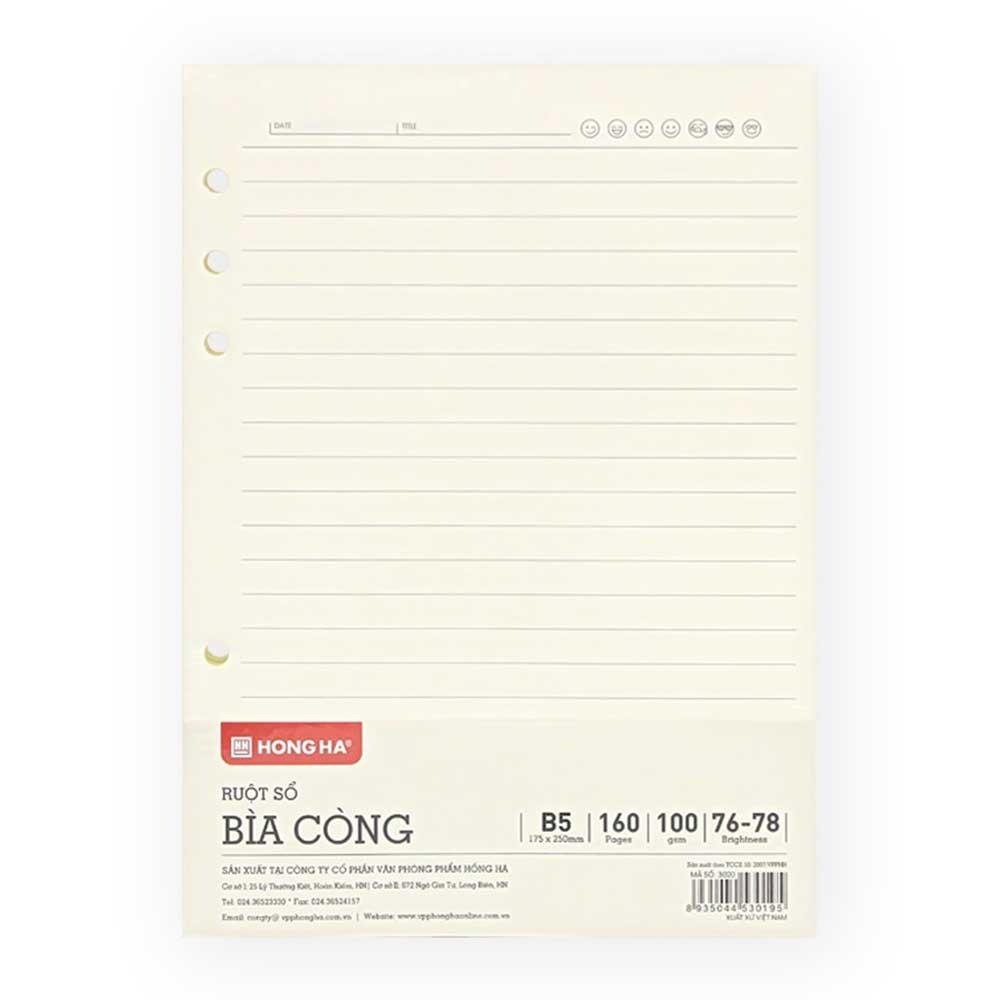 Hồng Hà Ruột Bìa Còng B5, 160TR, ĐL 100/76-78% Kẻ Ngang 3020