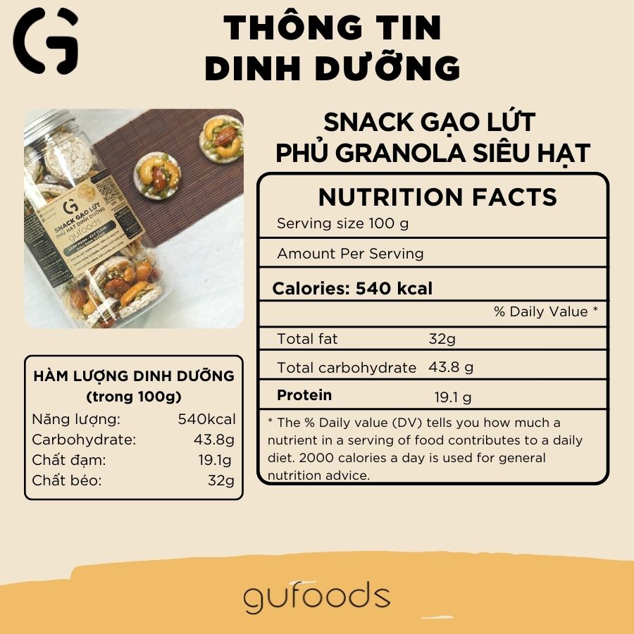 Hình ảnh Snack gạo lứt phủ granola siêu hạt GUfoods - Bữa ăn nhẹ tiện lợi, Giàu đinh dưỡng, Ăn vặt healthy, Hỗ trợ giảm cân, Ăn kiêng, Eat clean, Thuần chay