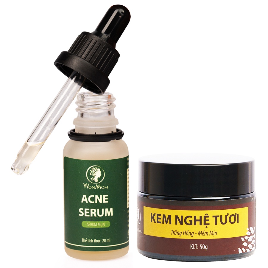 Bộ trắng da, sạch mụn và nám cơ bản Wonmom ( 1 Kem nghệ tươi + 1 Serum mụn )