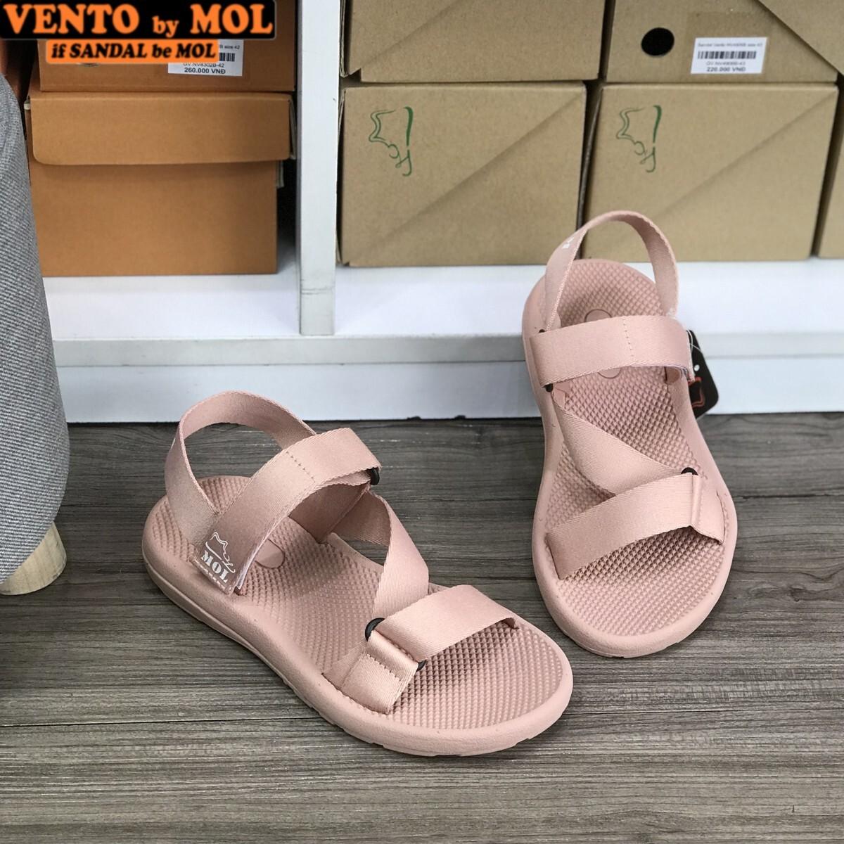 Giày sandal unisex nam nữ quai chéo vải dù đế mõng Slim có quai hậu cố định hiệu MOL mang đi học du lịch MS1166P