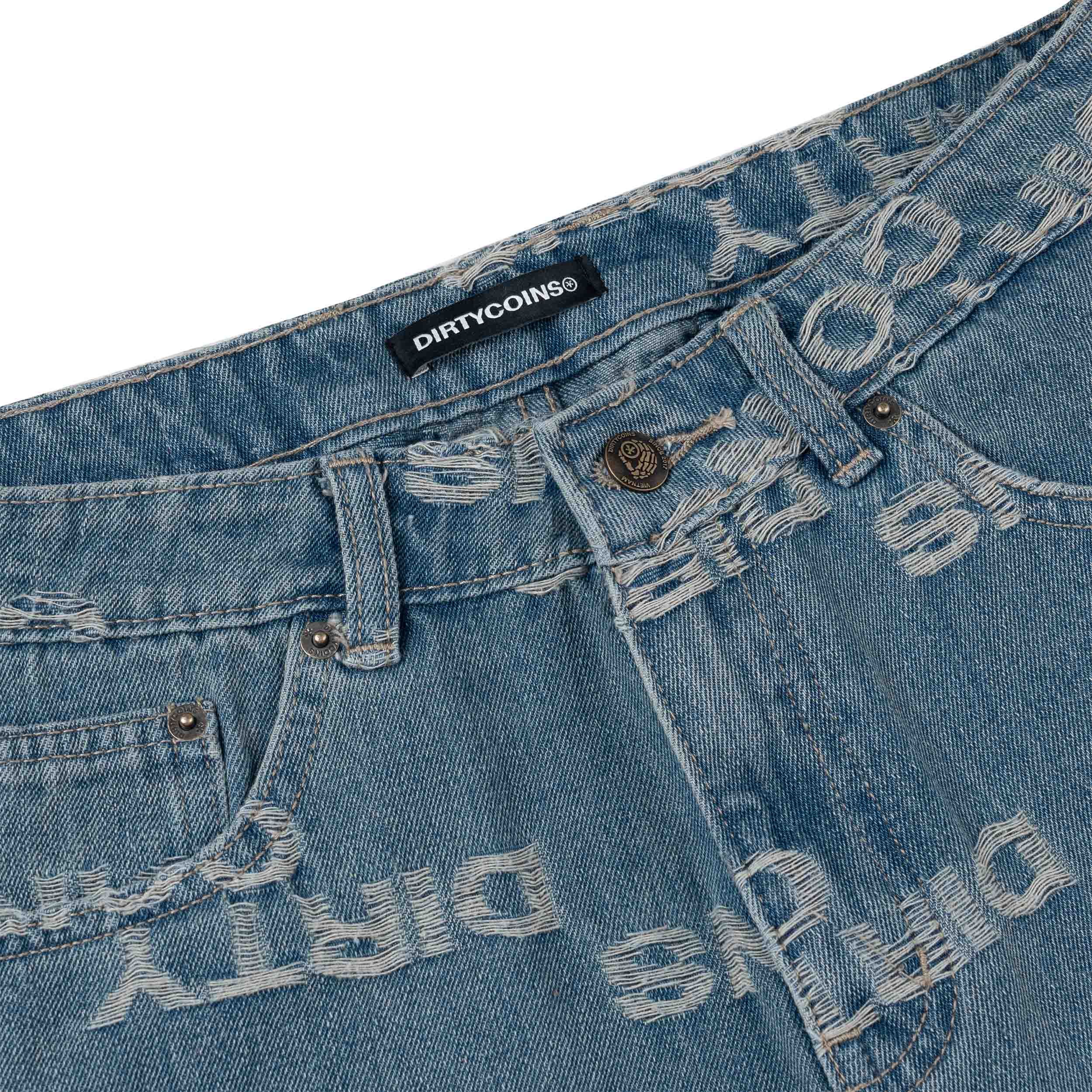 Quần Ngắn DirtyCoins Denim Shorts Frayed Logo - Blue Wash