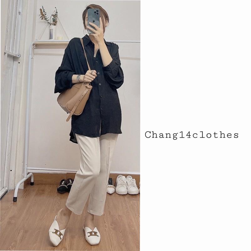 Sơ mi trắng chất đũi hàng đẹp xinh xắn - Sơ mi thụng 2 màu đen trắng oversize