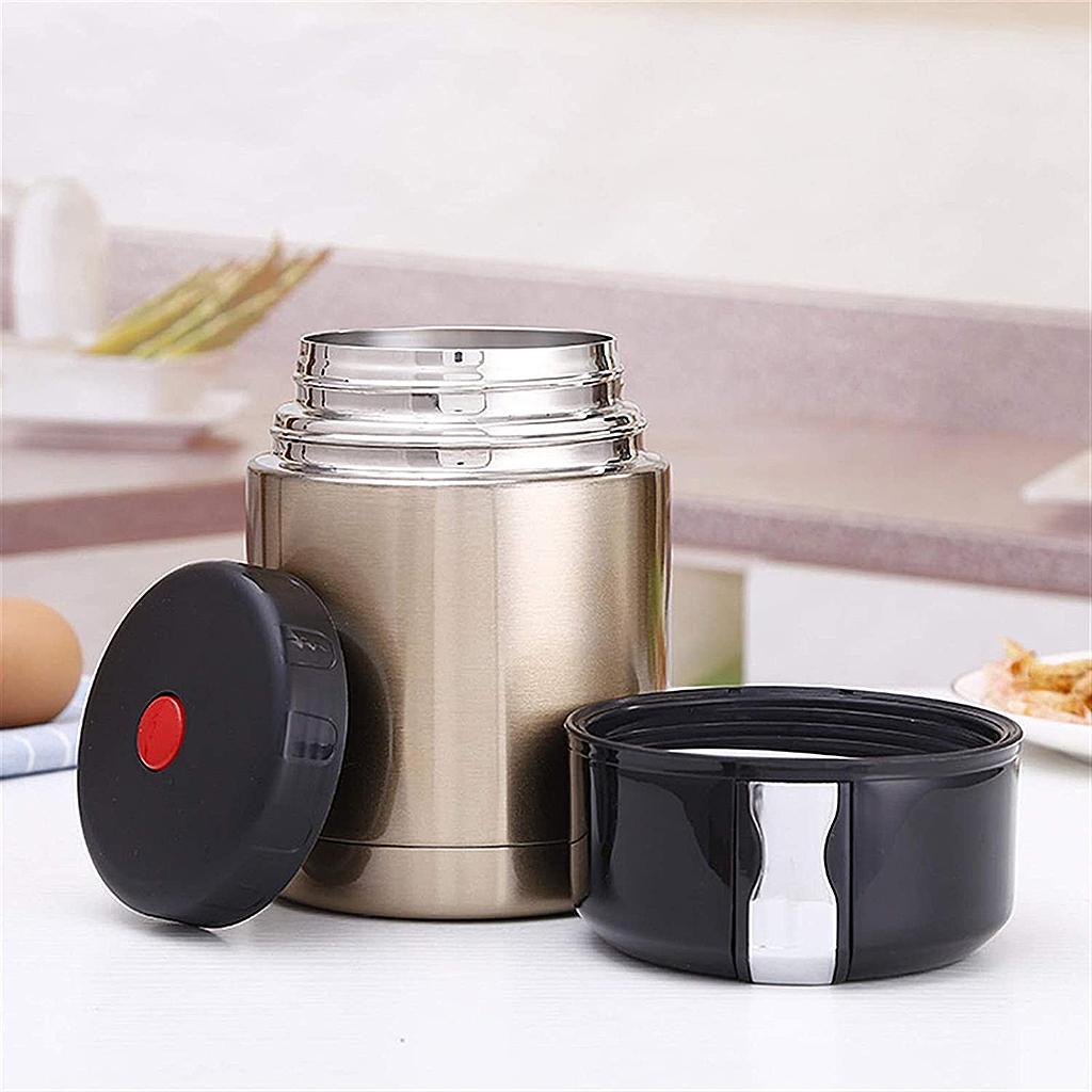 Stainless Steel Food Jar Wide Mouth for Hot Food Lunch Box Lid Golden 800ml