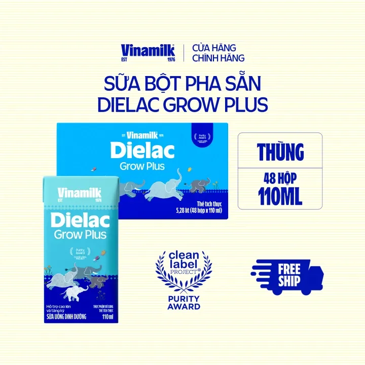 Thùng 48 Hộp Sữa Bột Pha Sẵn Vinamilk Dielac Grow Plus - Đỏ 110Ml