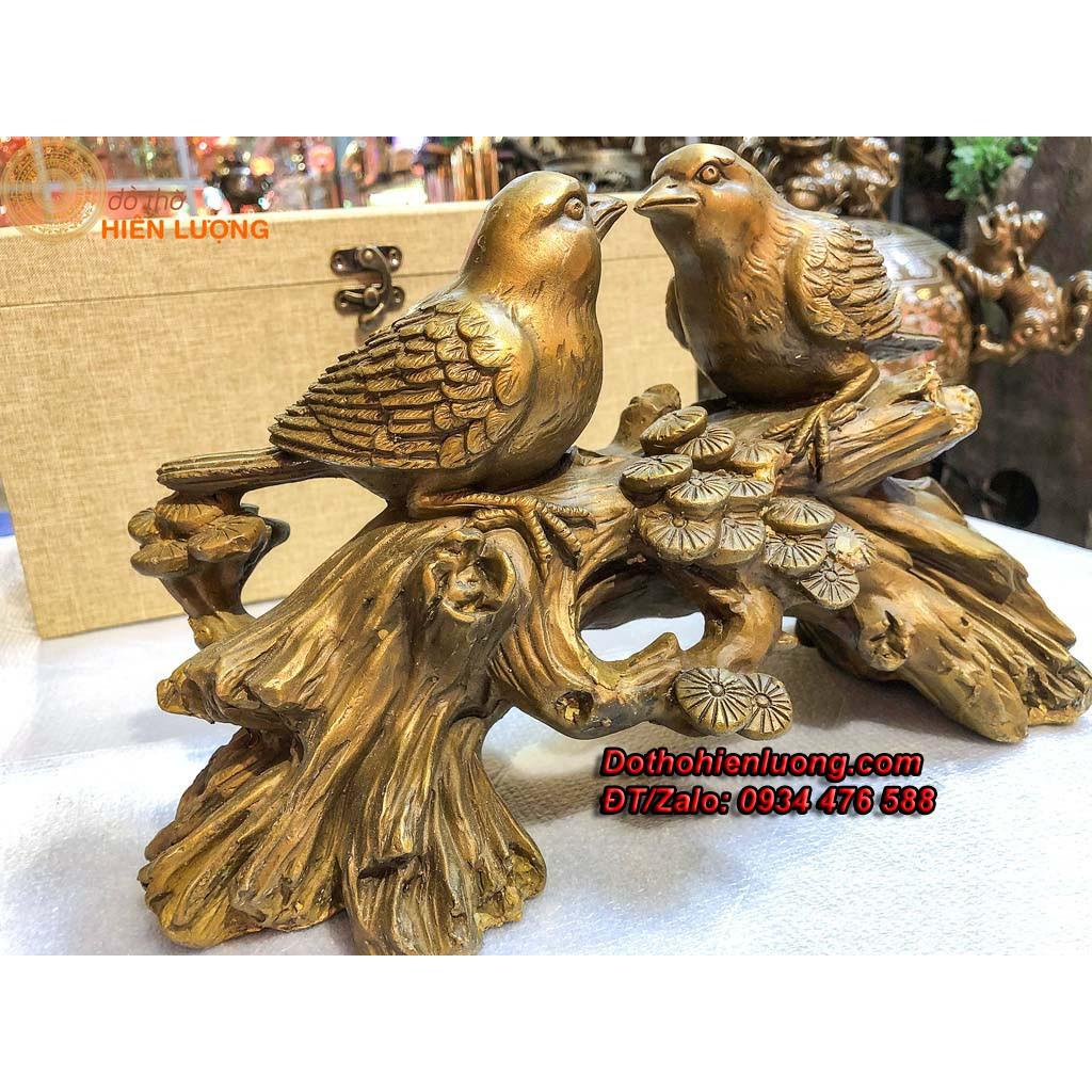 Đôi Chim Uyên Ương Trên Cành Bằng Đồng Cao 20cm