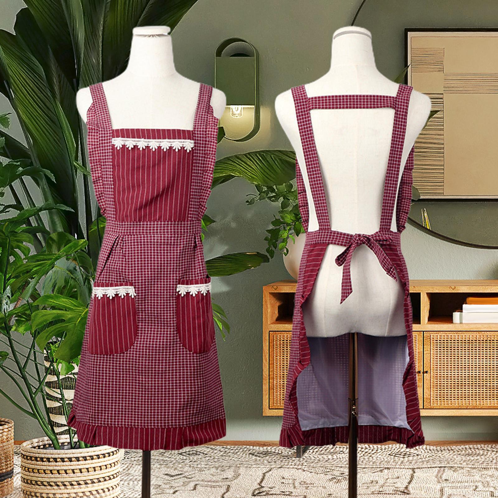 Kitchen Apron Gardening Apron with Pockets Barista Apron for Home Red