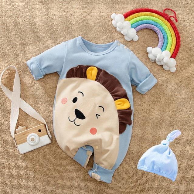 Bộ body dài tay kèm mũ bodysuit cho bé trai bé Gái 0-24 Tháng Tuổi vải cotton mềm mại