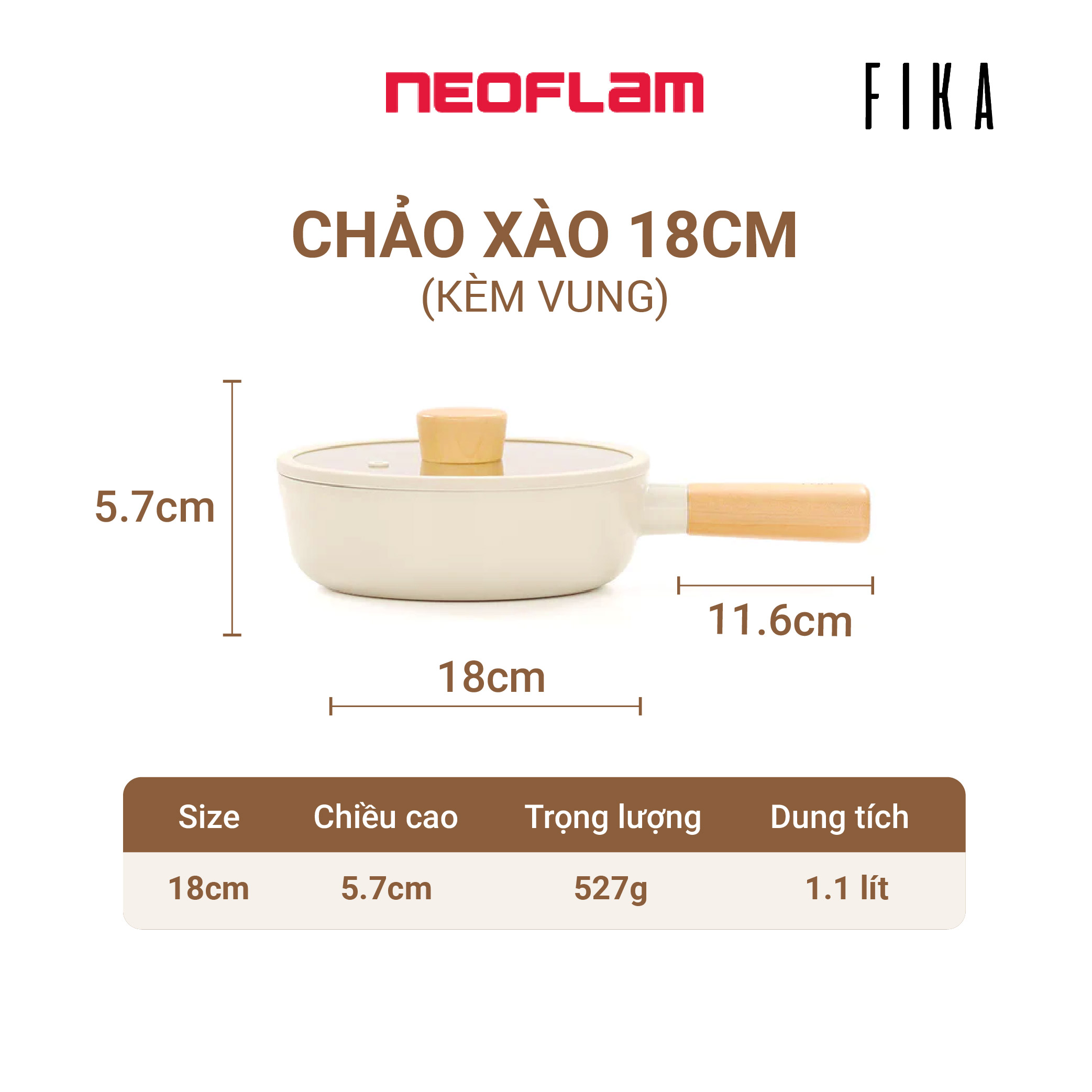 [Hàng chính hãng] Chảo xào cao cấp chống dính bếp từ cỡ nhỏ Neoflam Fika Baby 18cm, Made in Korea. Hàng có sẵn, giao ngay
