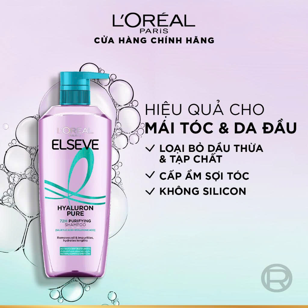 Dầu Gội Da Đầu Thường, Dầu L'Oréal Elseve Hyaluron Pure 72h Purifying Shampoo
