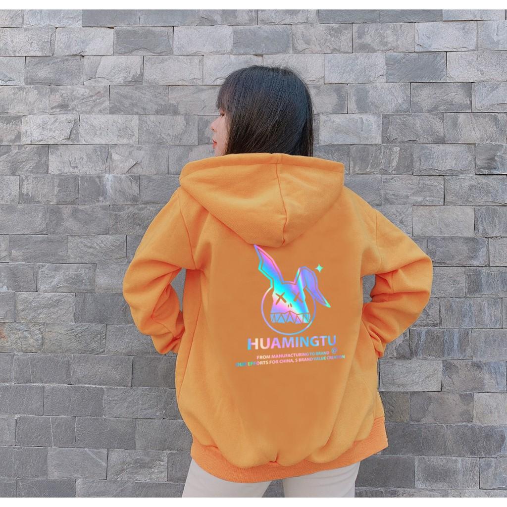 Áo hoodie Unisex dạ quang - Áo khoác nỉ phản quang họa tiết Thỏ Huamingtu in cao cấp