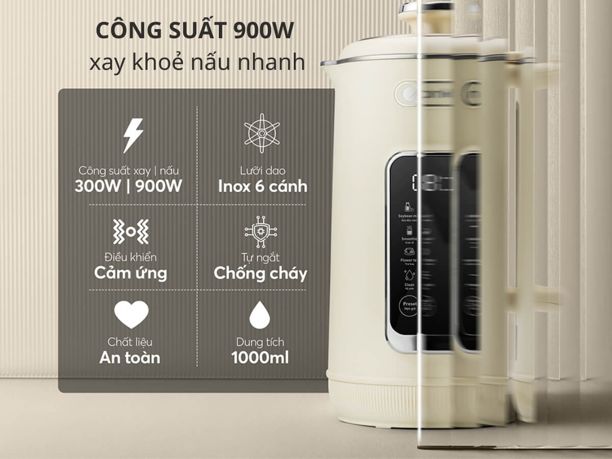 Máy làm sữa hạt Elmich 1L CBE-8650, công suất nấu 600w, công suất xay 300w, 7 chế độ nấu, tự làm sạch, điều khiển cảm ứng- Hàng chính hãng