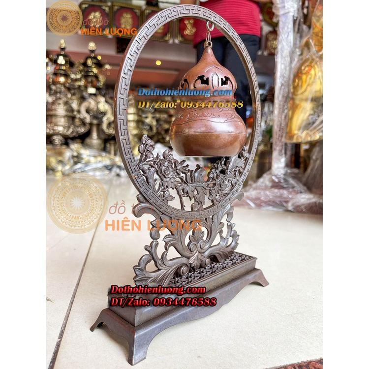Lư Xông Trầm Treo Quả Hồ Lô Màu Nâu Bằng Đồng Nguyên Chất Kích Thước 18x6x25cm, Nặng 0,9kg Đẹp