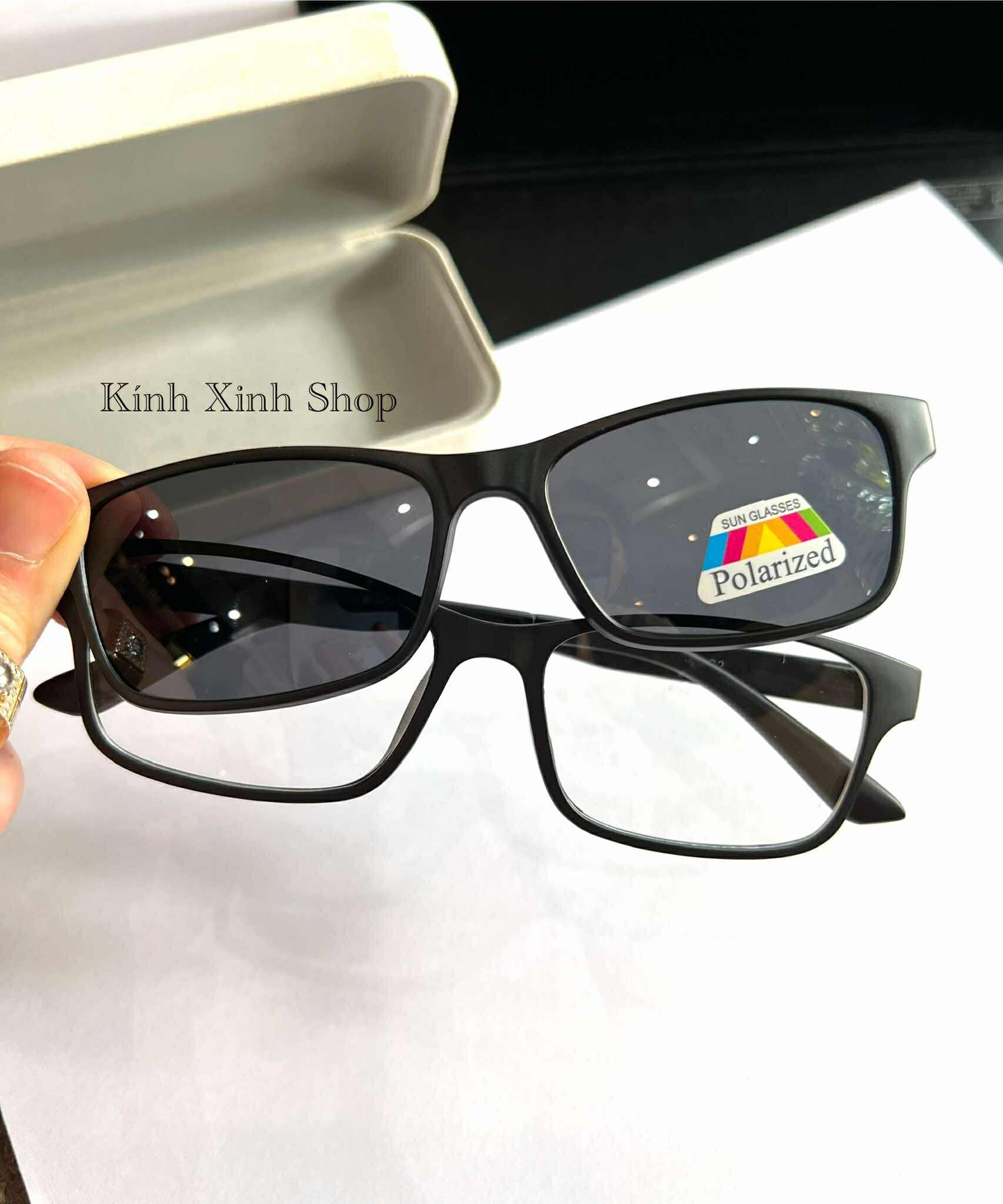 Kính Râm Cận, Gọng Kính Cận, Kính 2 Tròng Đa Năng 2in1 Mắt Vuông Nhỏ Gọng Nhựa
