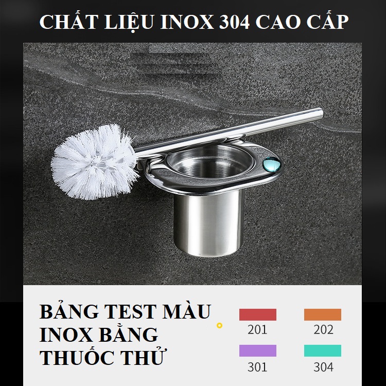 Bộ chổi cọ bồn cầu, toilet kèm giá đỡ dán tường Inox 304 cao cấp - Cây cọ vệ sinh kháng khuẩn sang trọng