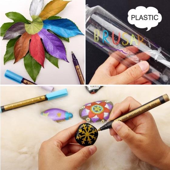 Bộ 10 cây bút lông đầu cứng và cọ cứng đầu mềm màu ánh kim cho trường học