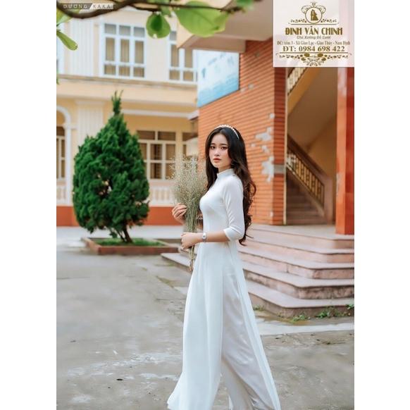 Áo dài trắng học sinh cổ truyền thống tay lỡ _ lụa mỹ cao cấp_ ADHS0123
